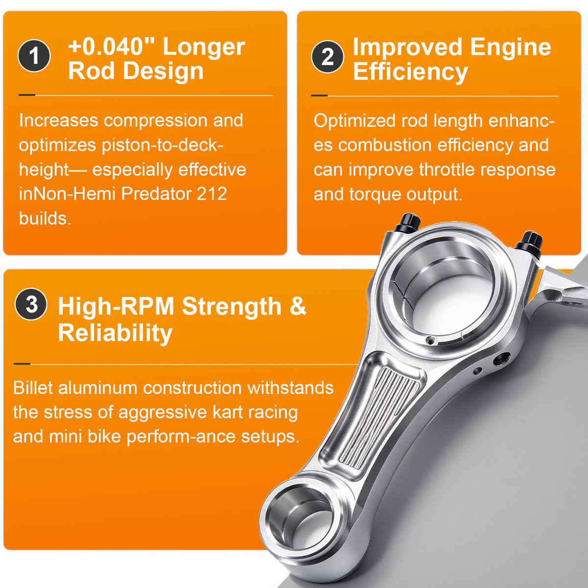 Billet Aluminum Connecting Rod (3.348") For Predator 212cc Hemi & Non-Hemi