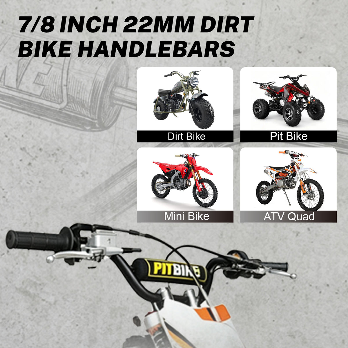 7/8" 22mm Dirt Pit Bike Handlebars with Crossbar & Foam Pad Black