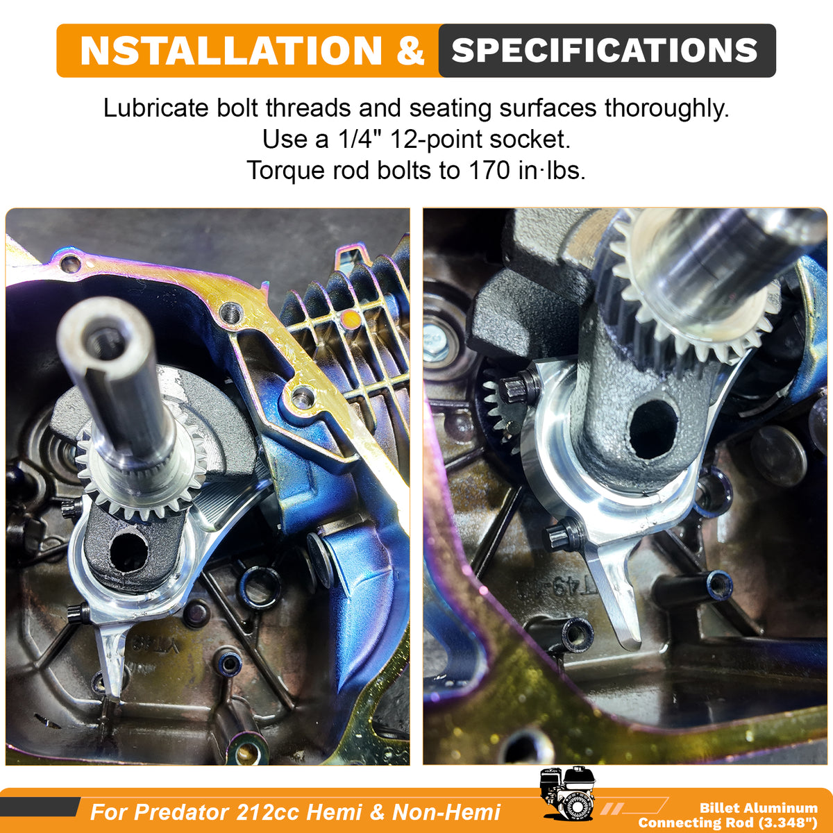 Billet Aluminum Connecting Rod (3.348") For Predator 212cc Hemi & Non-Hemi