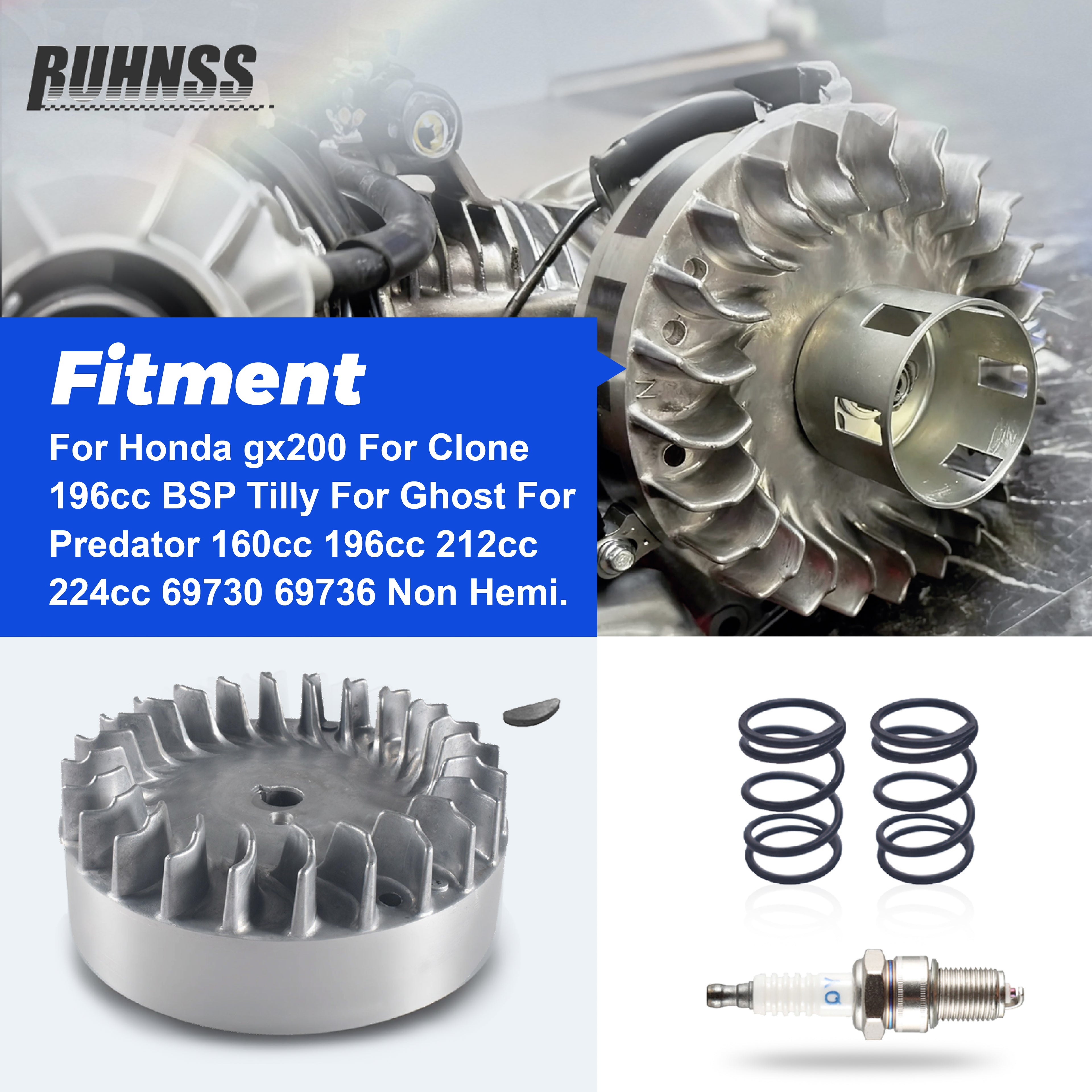 Aluminum Flywheel 10krpm With Spark Plug 22lb Springs For Honda gx200 For Clone 196cc BSP Tilly For Predator 160cc 196cc 212cc 224cc 69730 69736 Non Hemi Mini Bike Performance Parts