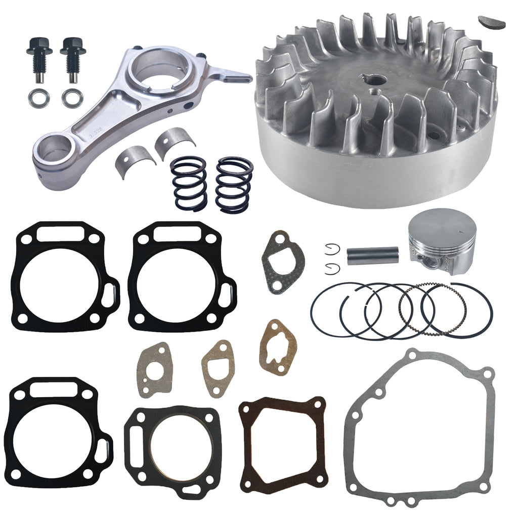 3.328" Billet Aluminum Connecting Rod And 10krpm Flywheel With 18lb Valve Spring And 70mm Flat Top Piston Kit For Predator 212cc Non-Hemi Engine Go Kart Cart