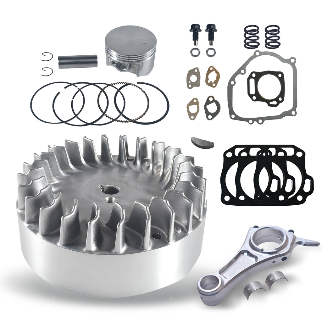 3.308" Billet Aluminum Connecting Rod And 10krpm Flywheel With 26lb Valve Spring And 70mm Flat Top Piston Kit For Predator 212cc Non-Hemi Engine Go Kart Cart