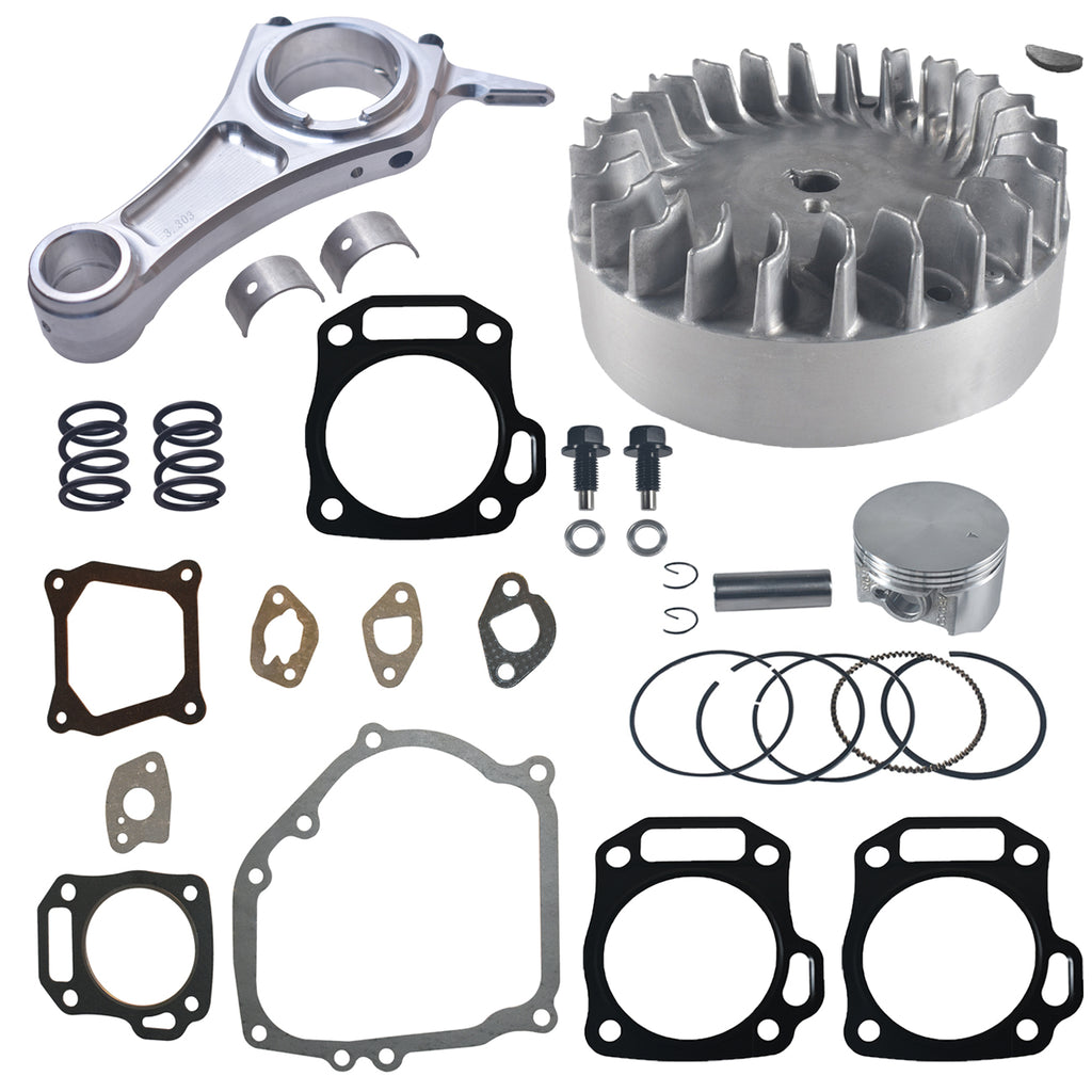3.303 Billet Aluminum Connecting Rod And 10krpm Flywheel With 26lb Valve Spring And 70mm Flat Top Piston Kit For Honda GX200 Non-Hemi Engine Go Kart Cart