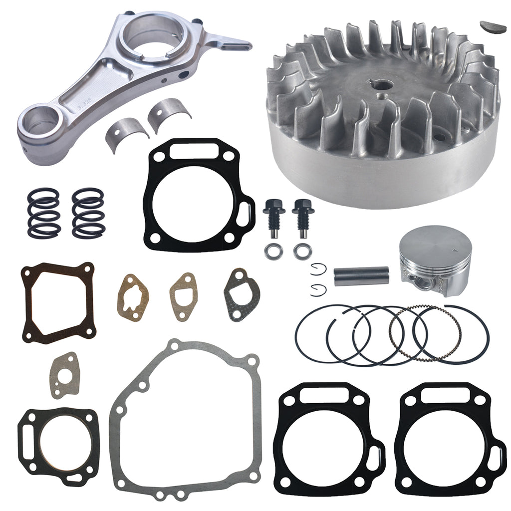 3.328" Billet Aluminum Connecting Rod And 10krpm Flywheel With 26lb Valve Spring And 70mm Flat Top Piston Kit For Predator 212cc Non-Hemi Engine Go Kart Cart