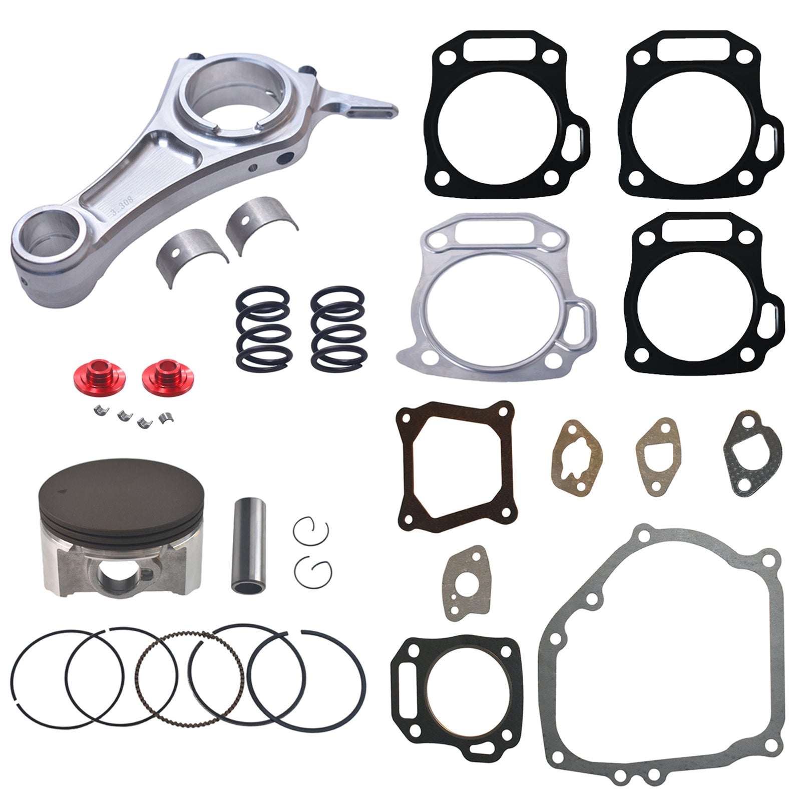 Billet Rod（3.308）With 70mm Ceramic Coated Flat Top Piston 26lb Valve Springs Valve Keepers for the Harbor Freight Predator 212cc Hemi and Non-Hemi versions Engine