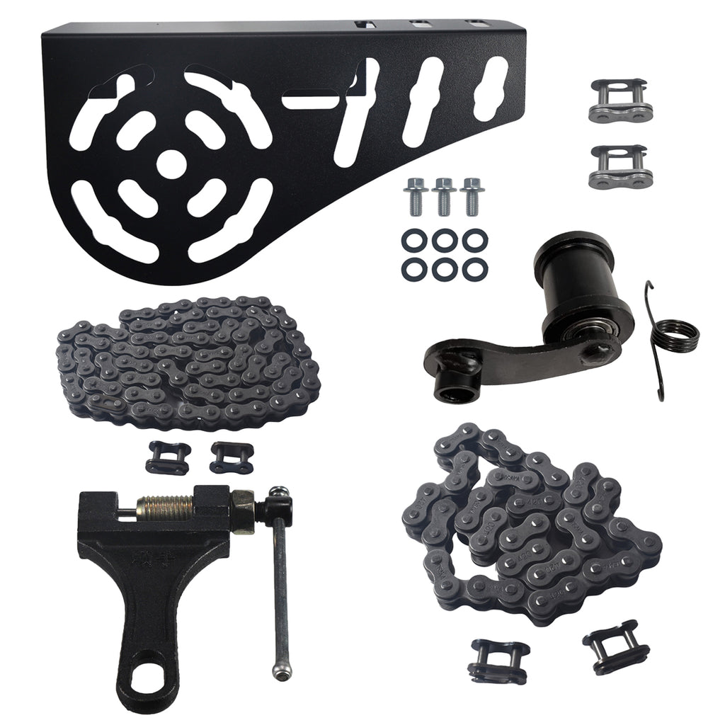 Mini Bike Chain Guard 420 Chain 42 Links & 90 Links with Chain Tensioner Kit for Coleman CT200U CT200U-EX BT200X Baja Warrior MB200 MB165 Massimo for Predator 212cc 196cc 6.5hp 5.5hp minibike Parts