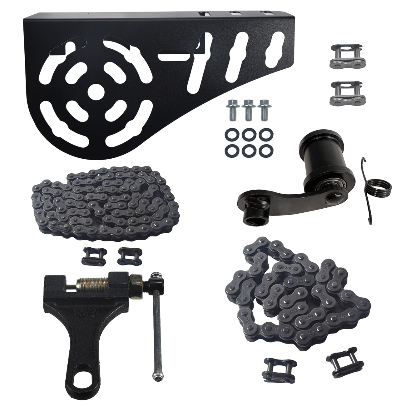 Mini Bike Chain Guard 420 Chain 42 Links & 90 Links with Chain Tensioner Kit for Coleman CT200U CT200U-EX BT200X Baja Warrior MB200 MB165 Massimo for Predator 212cc 196cc 6.5hp 5.5hp minibike Parts