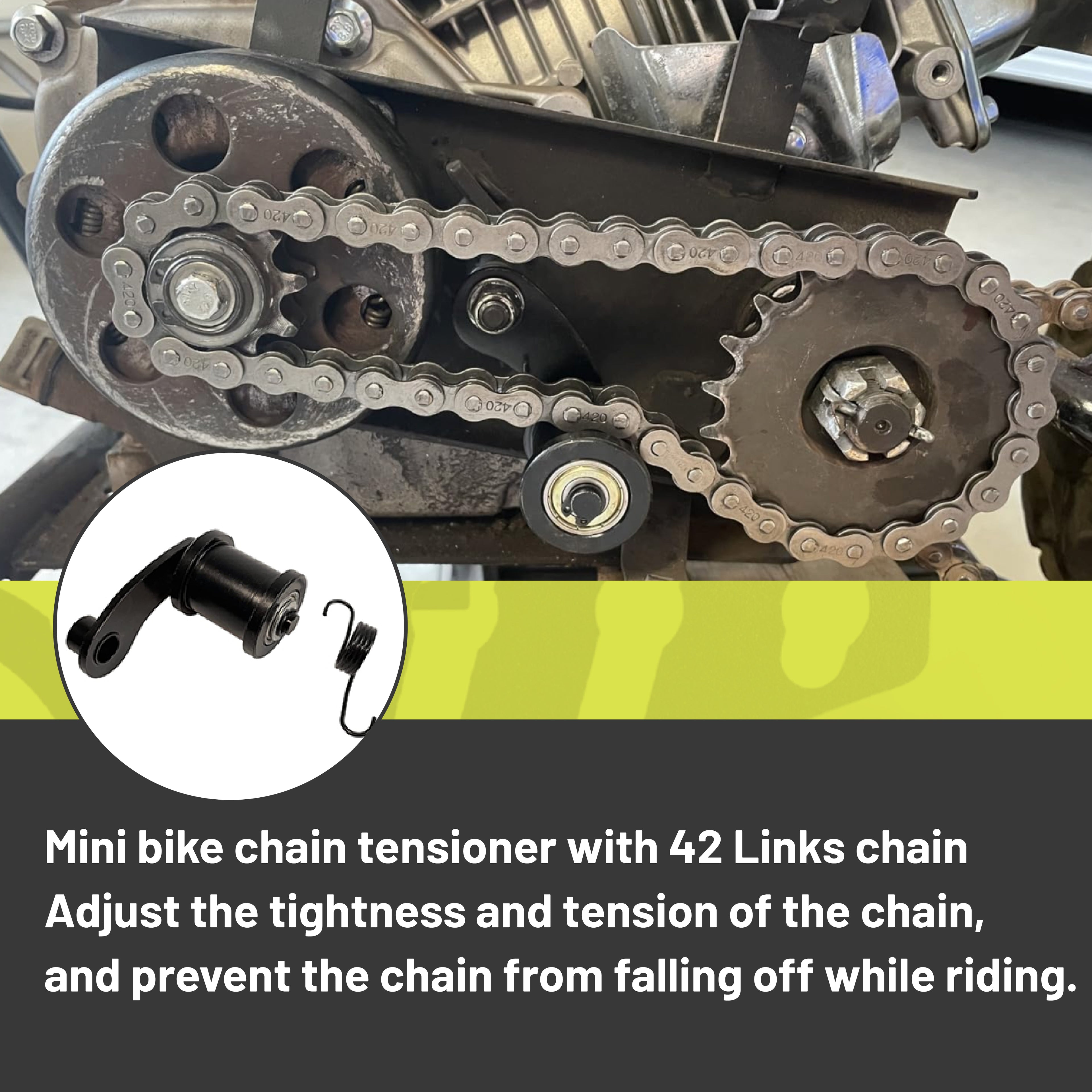 Mini Bike Chain Guard 420 Chain 42 Links with Chain Tensioner Kit for Predator 212cc 196cc Coleman CT200U CT200U-EX BT200X for Baja Warrior MB200 MB165 Massimo 6.5hp 5.5hp Minibike Parts