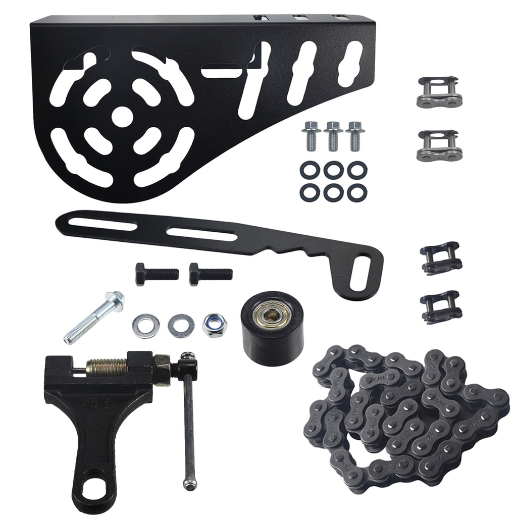 Mini Bike Chain Guard 420 Chain (42 Links) with Chain Tensioner Breaker Tool #420-530 Kit for Coleman CT200U CT200U-EX BT200X Baja Warrior MB200 MB165 for Predator 196 212cc Minibike Go Cart Parts