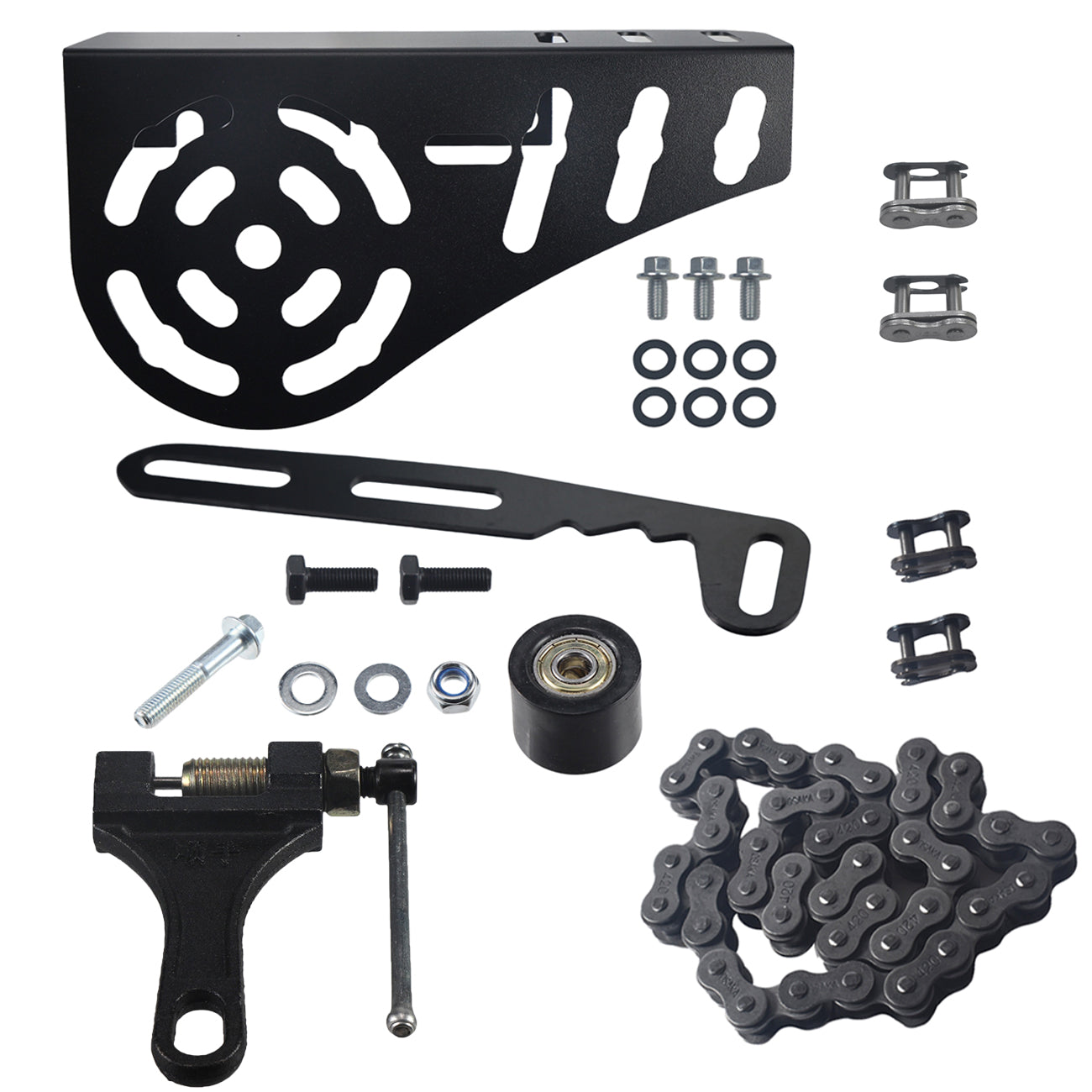 Mini Bike Chain Guard 420 Chain (42 Links) with Chain Tensioner Breaker Tool #420-530 Kit for Coleman CT200U CT200U-EX BT200X Baja Warrior MB200 MB165 for Predator 196 212cc Minibike Go Cart Parts