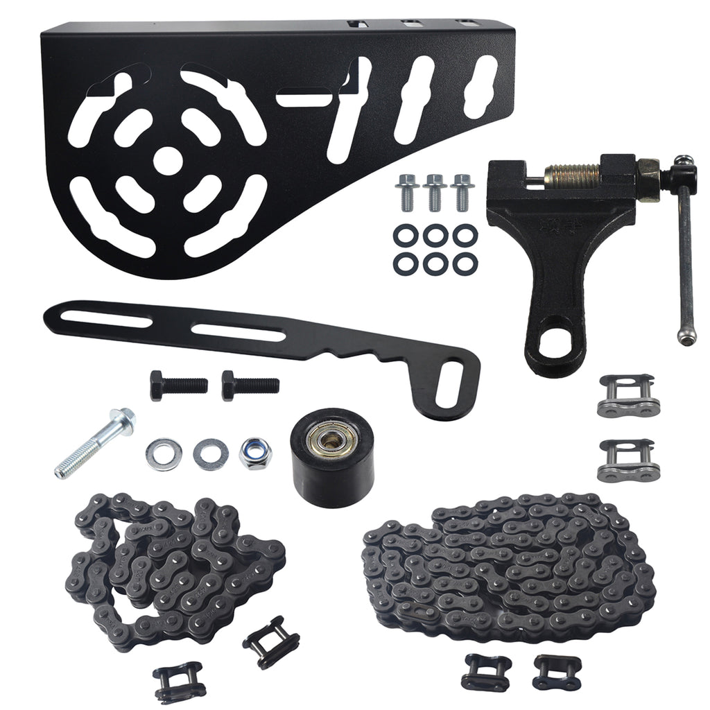 Mini Bike Chain Guard Cover 420 Chain 42&90 Links with Chain Tensioner Kit for Coleman CT200U CT200U-EX BT200X Baja Warrior MB200 MB165 Massimo for Predator 212cc 196cc 6.5hp 5.5hp Mini Bike Parts