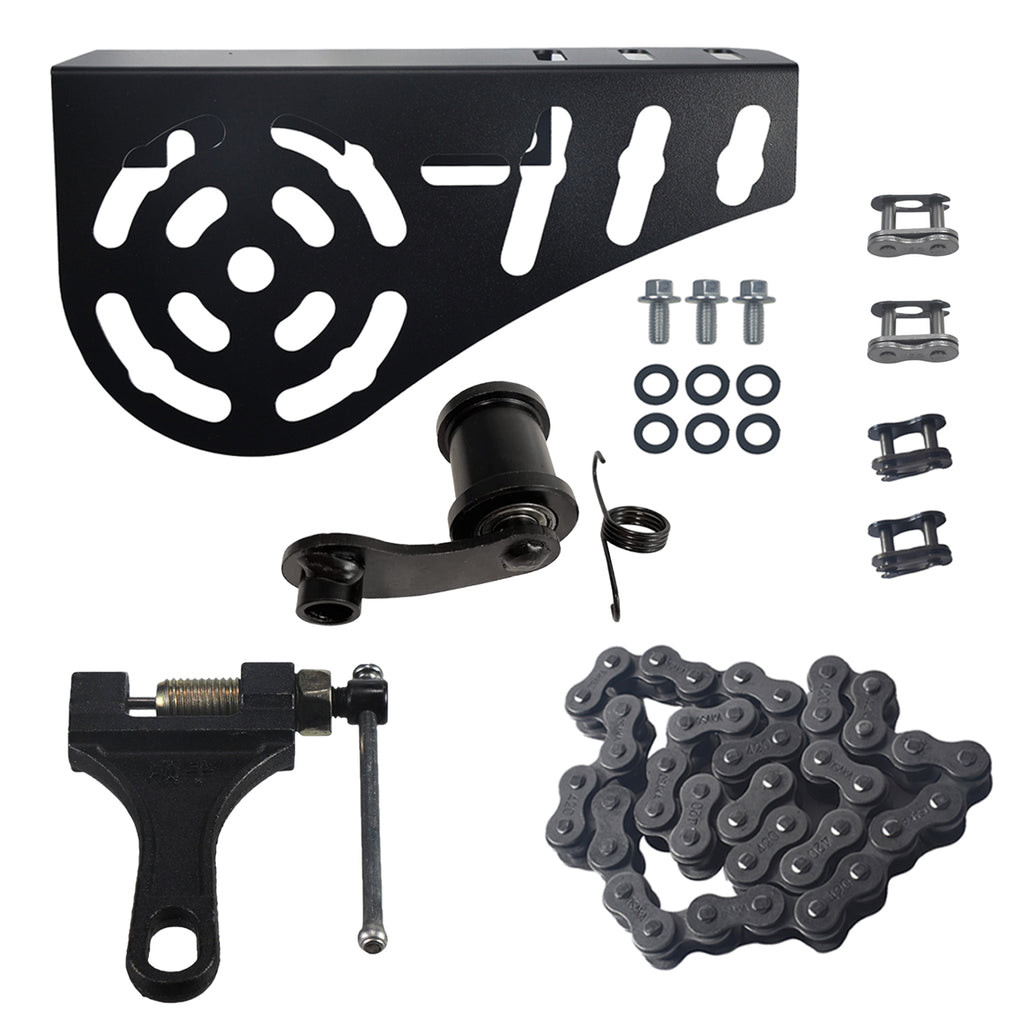 Mini Bike Chain Guard 420 Chain 42 Links with Chain Tensioner Kit for Predator 212cc 196cc Coleman CT200U CT200U-EX BT200X for Baja Warrior MB200 MB165 Massimo 6.5hp 5.5hp Minibike Parts