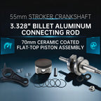 55mm Stroker Crankshaft 3.328" Billet Aluminum Connecting Rod 70mm Ceramic Coated Flat-Top Piston Stroker Rotating Assembly For Predator 212cc Hemi Engine Go Kart Mini Bike Black