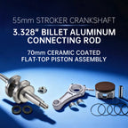 55mm Stroker Crankshaft 3.328" Billet Aluminum Connecting Rod 70mm Ceramic Coated Flat-Top Piston Stroker Rotating Assembly For Predator 212cc Hemi Engine Go Kart Mini Bike Silver