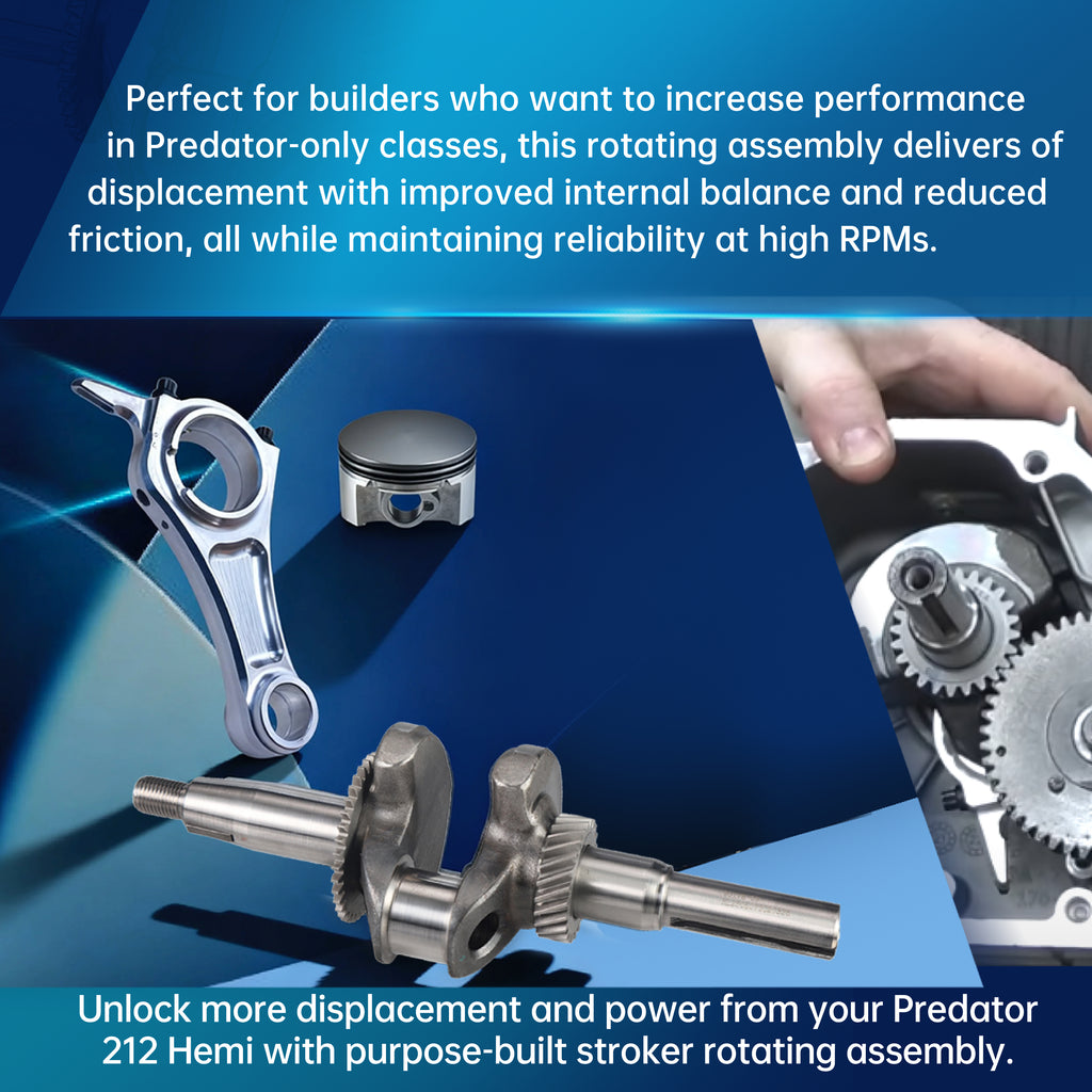 55mm Stroker Crankshaft 3.328" Billet Aluminum Connecting Rod 70mm Ceramic Coated Flat-Top Piston Stroker Rotating Assembly For Predator 212cc Hemi Engine Go Kart Mini Bike Silver