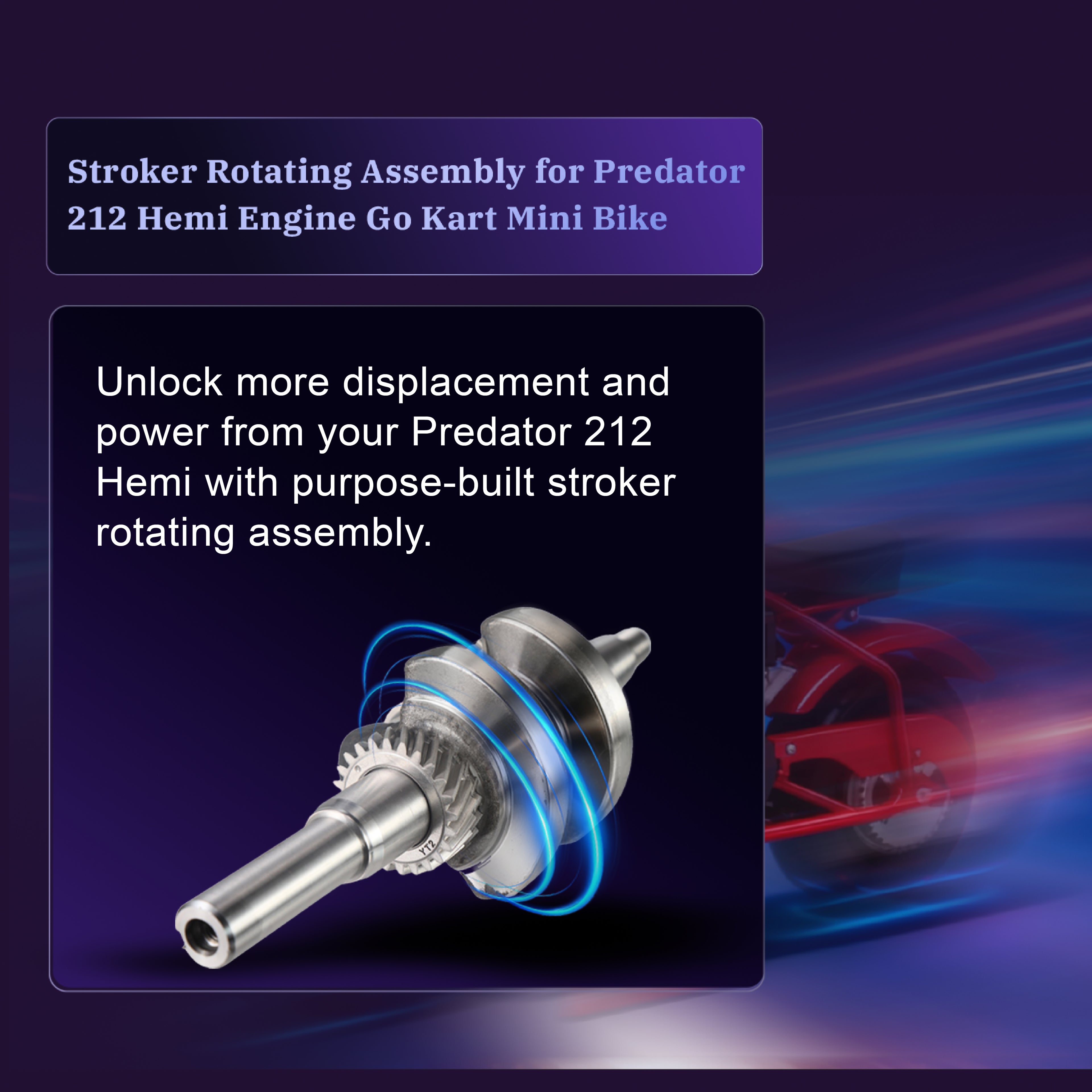 55mm Stroker Crankshaft 3.308" Billet Aluminum Connecting Rod 70mm Ceramic Coated Flat-Top Piston Stroker Rotating Assembly For Predator 212cc Hemi Engine Go Kart Mini Bike Black