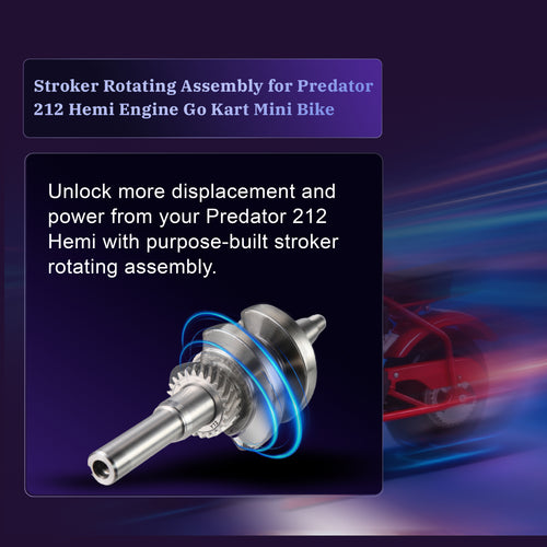 55mm Stroker Crankshaft 3.308" Billet Aluminum Connecting Rod 70mm Ceramic Coated Flat-Top Piston Stroker Rotating Assembly For Predator 212cc Hemi Engine Go Kart Mini Bike Black