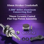 55mm Stroker Crankshaft 3.308" Billet Aluminum Connecting Rod 70mm Ceramic Coated Flat-Top Piston Stroker Rotating Assembly For Predator 212cc Hemi Engine Go Kart Mini Bike Black