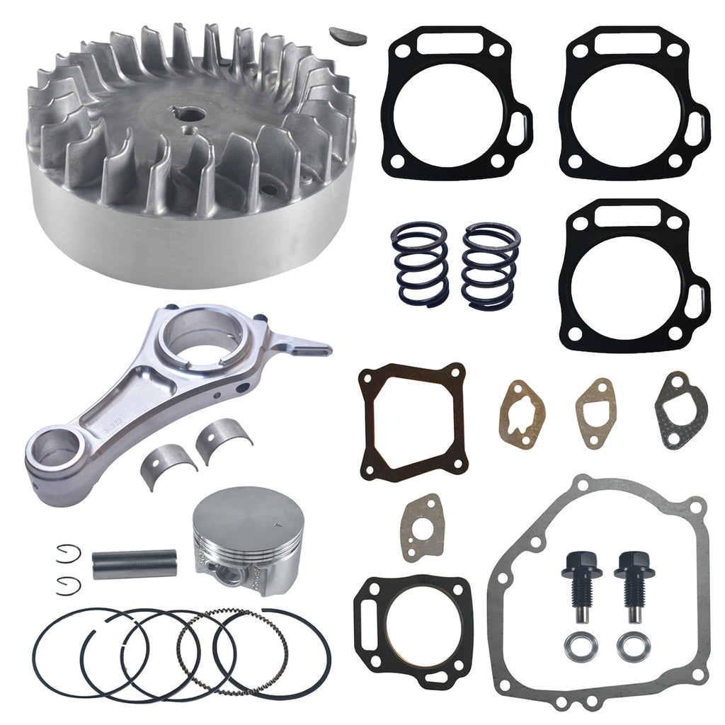 3.323"+.020 Billet Aluminum Connecting Rod And 10krpm Flywheel With 18lb Valve Spring And 68mm Flat Top Piston Kit For Honda GX200 Non-Hemi Engine Go Kart Cart