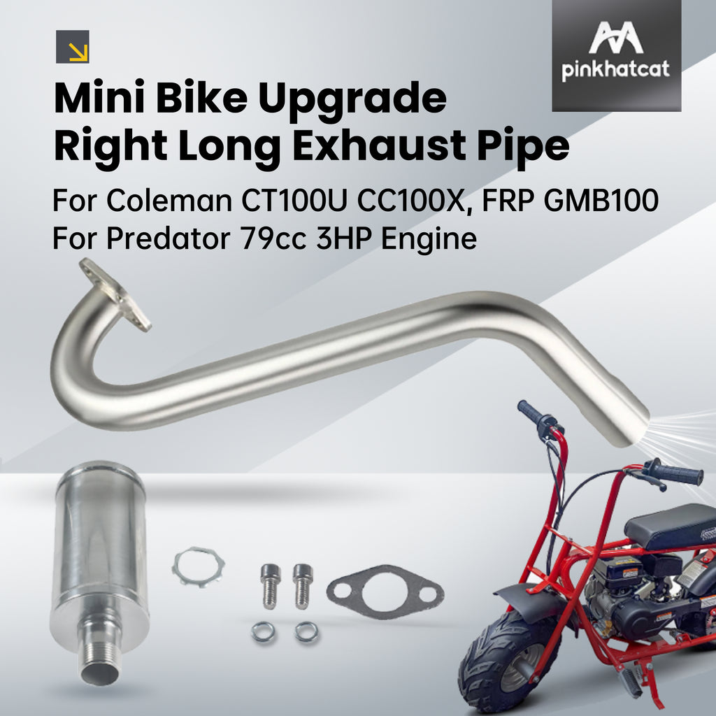 Upgrade Right Long Exhaust Pipe With Muffler For Coleman CT100U CC100X 98cc For FRP GMB100 Mini Bike For Predator 79cc 3hp Engine Mini Bike Silver