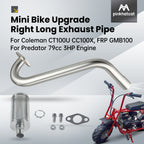 Upgrade Right Long Exhaust Pipe With Muffler For Coleman CT100U CC100X 98cc For FRP GMB100 Mini Bike For Predator 79cc 3hp Engine Mini Bike Silver