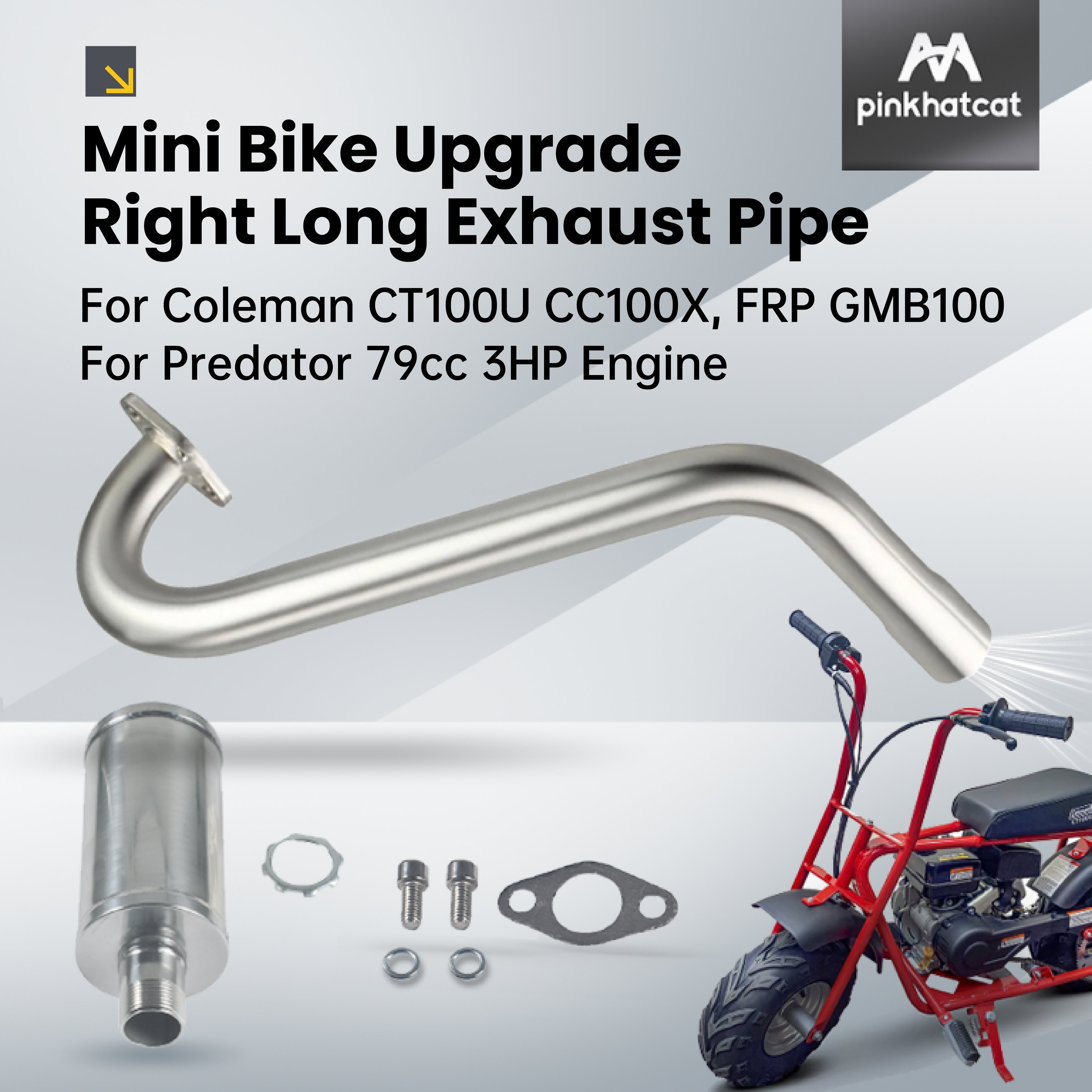 Upgrade Right Long Exhaust Pipe With Muffler For Coleman CT100U CC100X 98cc For FRP GMB100 Mini Bike For Predator 79cc 3hp Engine Mini Bike Silver