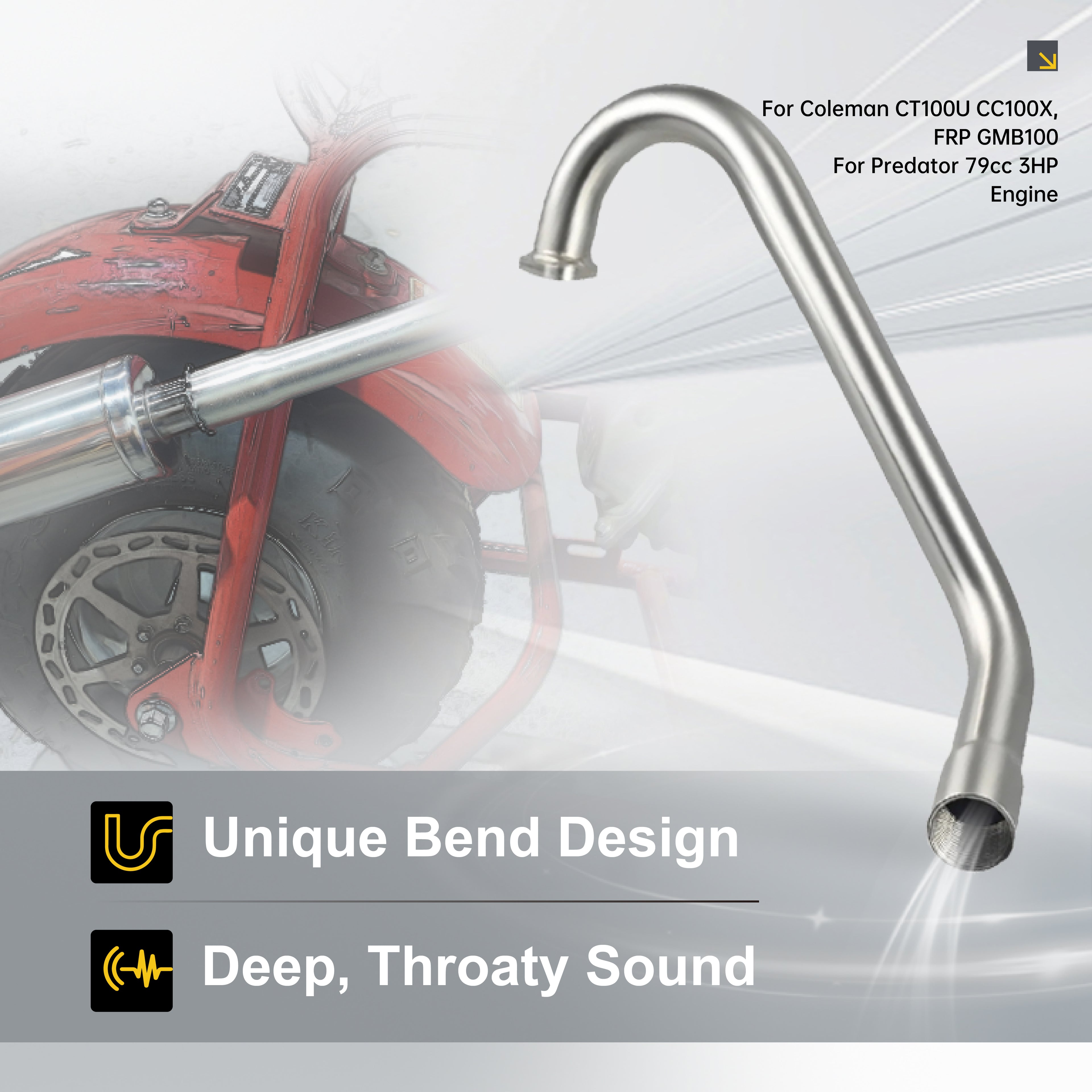 Upgrade Right Long Exhaust Pipe With Muffler For Coleman CT100U CC100X 98cc For FRP GMB100 Mini Bike For Predator 79cc 3hp Engine Mini Bike Silver