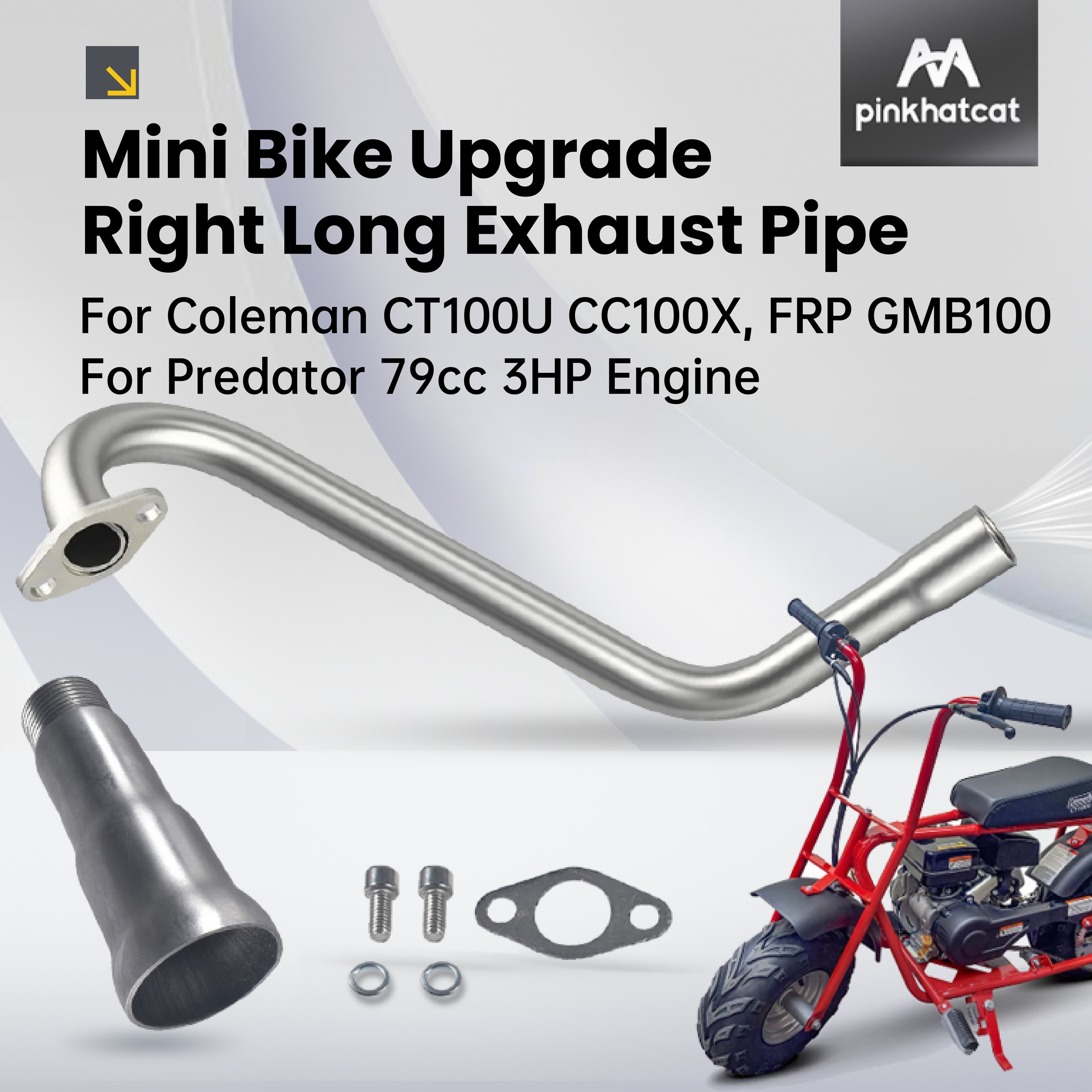 Upgrade Right Long 3 Stage Exhaust Pipe Header For Coleman CT100U CC100X 98cc For FRP GMB100 Mini Bike For Predator 79cc 3hp Engine Mini Bike Silver
