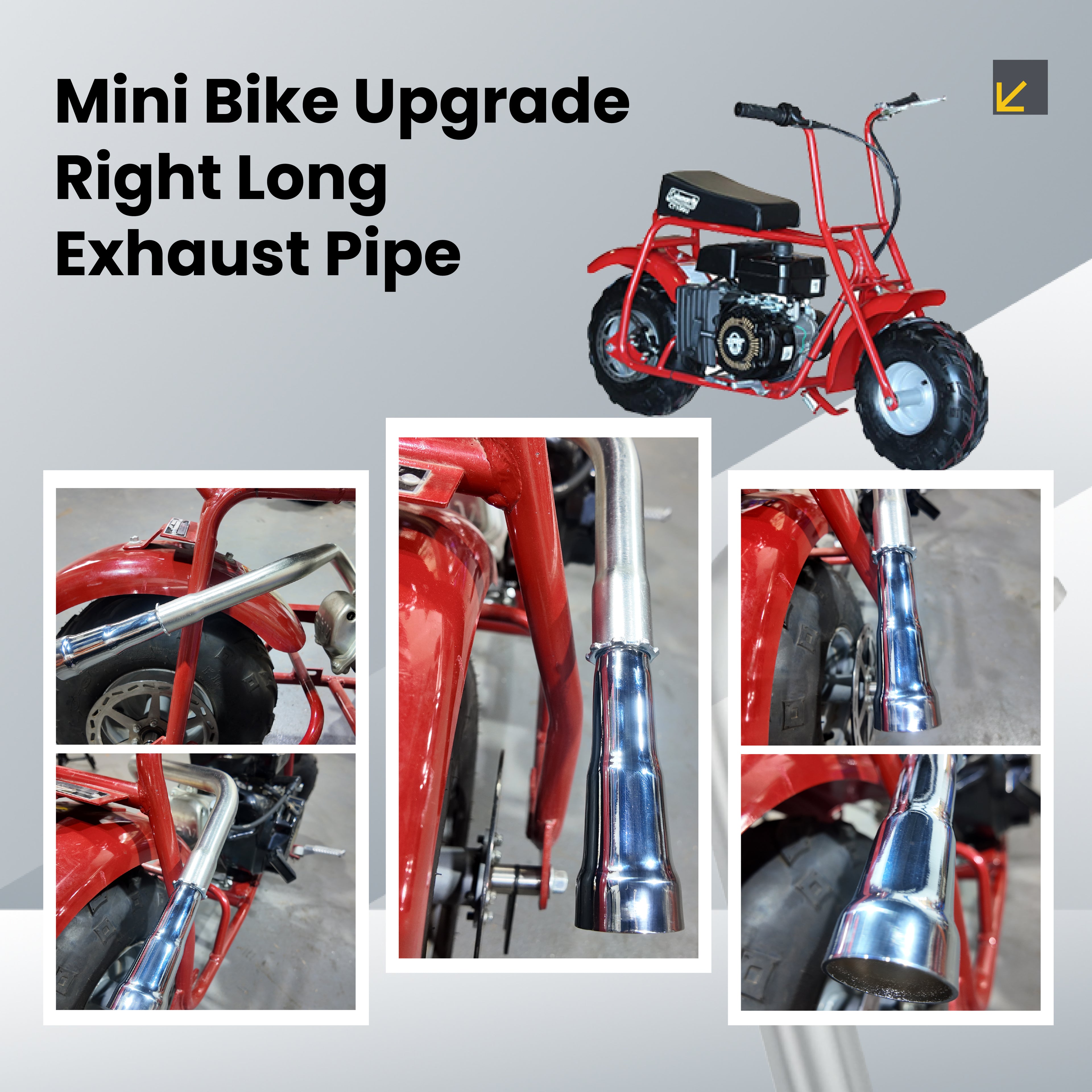 Upgrade Right Long 3 Stage Exhaust Pipe Header For Coleman CT100U CC100X 98cc For FRP GMB100 Mini Bike For Predator 79cc 3hp Engine Mini Bike Silver