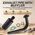 212cc Exhaust Pipe with Muffler For Coleman CT200U BT200X KT196 RB200 MB200,For Predator 212cc 196cc/6.5HP Go Kart and Gas Mini Bike Black