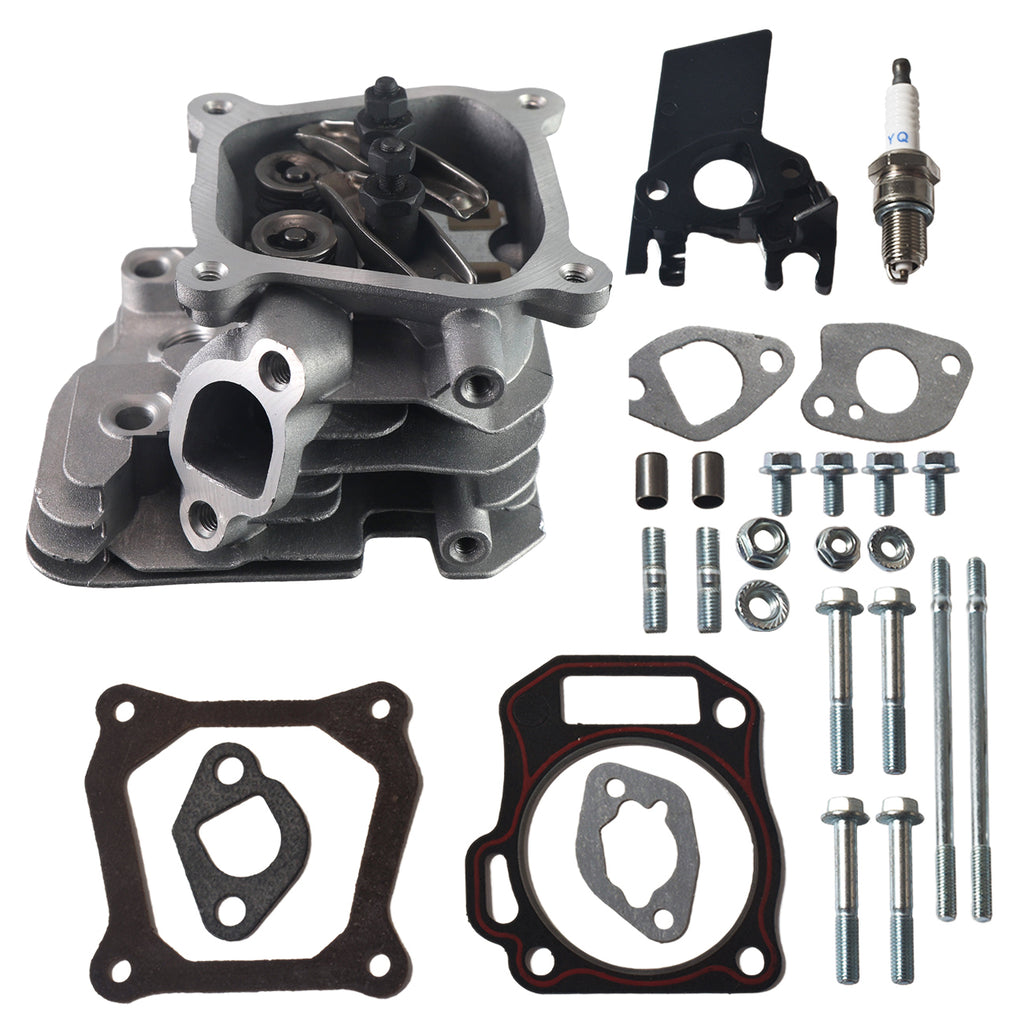 Assembled Cylinder Head CNC Diamond Valve Cover Kit for Honda GX160 GX200 for Predator 212cc Non-Hemi Engines, with Gaskets & Spark Plug Fits Generators, Water Pumps, Pressure Washers（Silver）