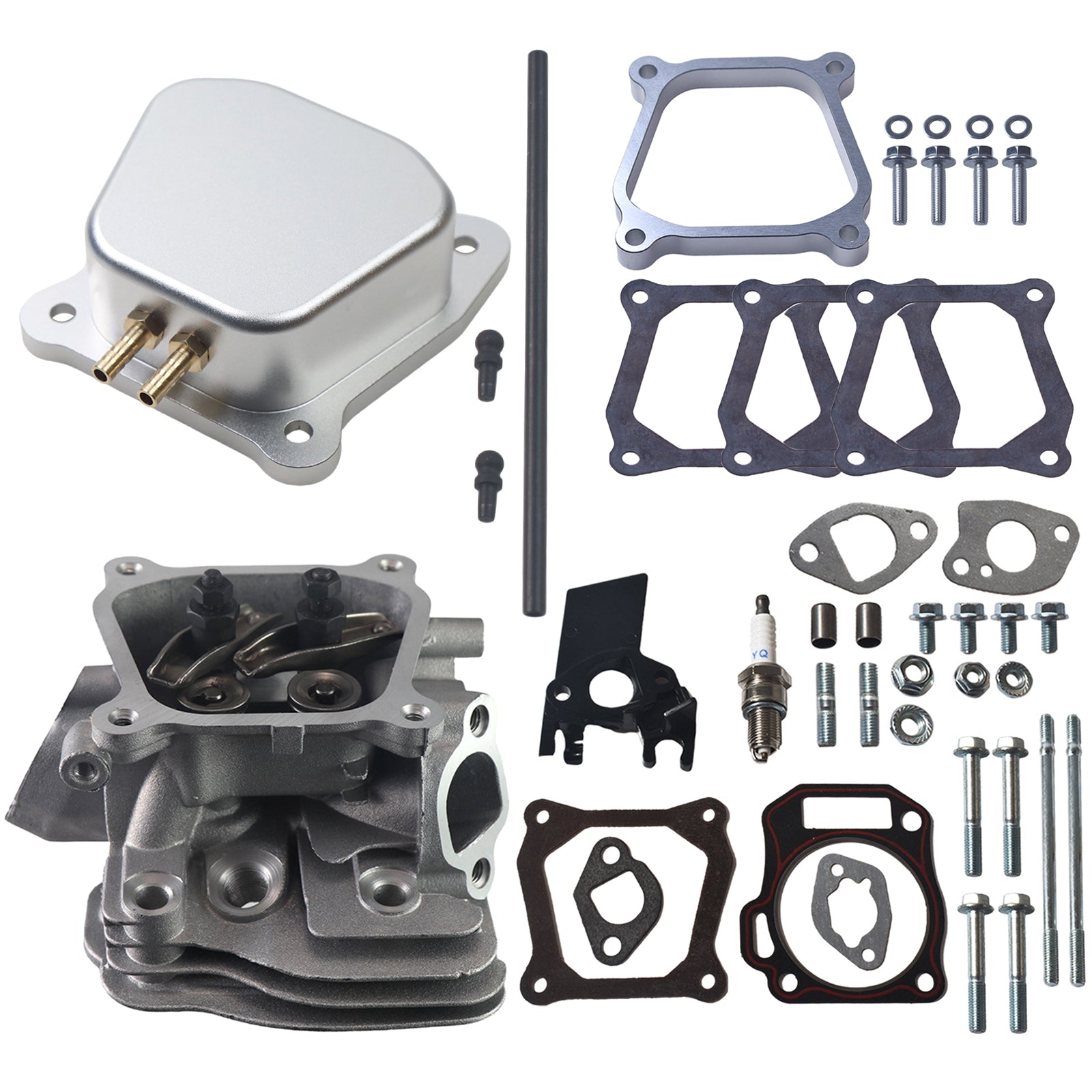 Assembled Cylinder Head with Billet Aluminum Valve Cover Spacer For Honda GX160 GX200 5.5Hp 6.5Hp Harbor Freight Predator 212cc non hemi Engine