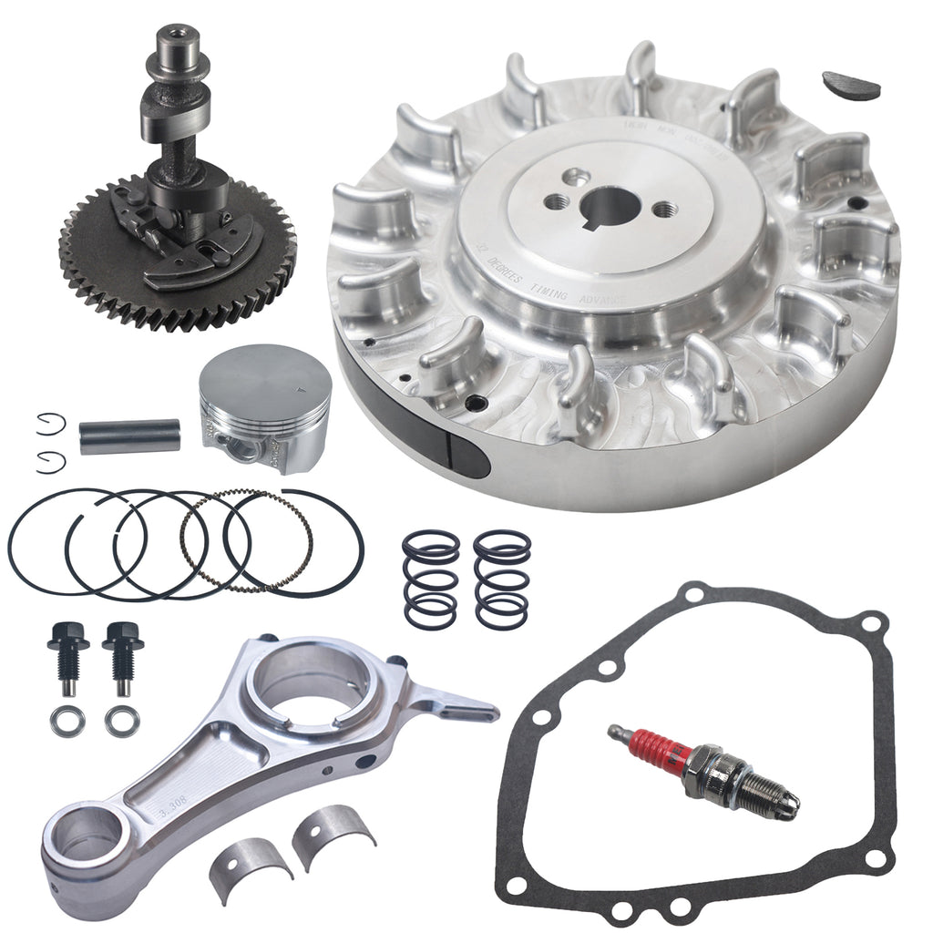 Billet Aluminum Flywheel .265 Camshaft Billet Rod（3.308）Performance Kit with 70mm Flat Top Piston for 212cc Hemi Predator Engines Minibike Go Kart Performance Parts