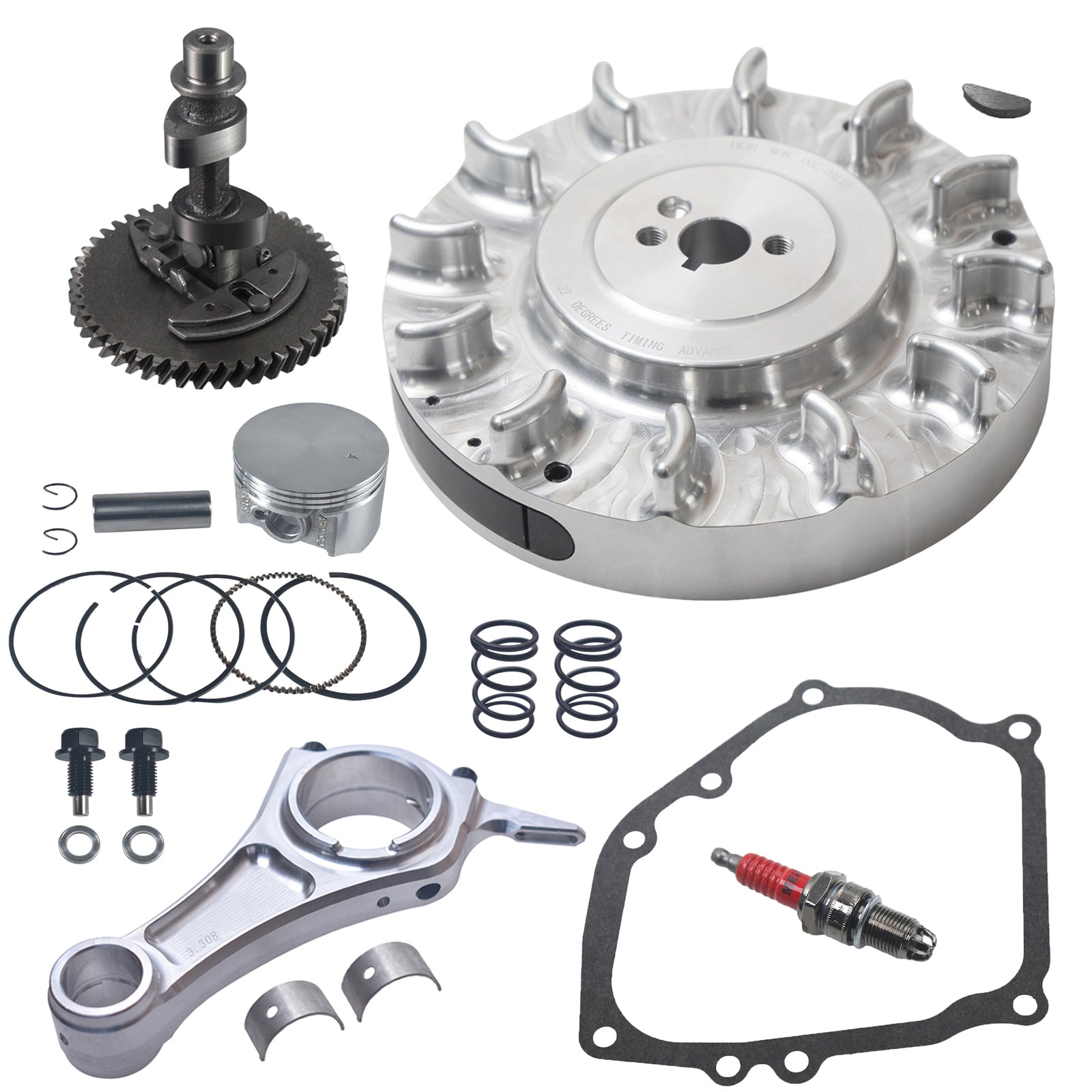 Billet Aluminum Flywheel .265 Camshaft Billet Rod（3.308）Performance Kit with 70mm Flat Top Piston for 212cc Hemi Predator Engines Minibike Go Kart Performance Parts