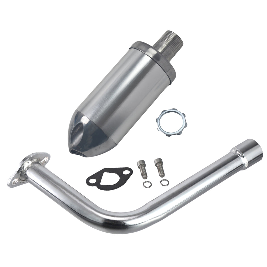 Exhaust Pipe female thread With Muffler For Predator 196cc 212cc for GX160 GX200 Engine for Coleman Bt200x Go Kart Mini Bike Performance Parts Silver