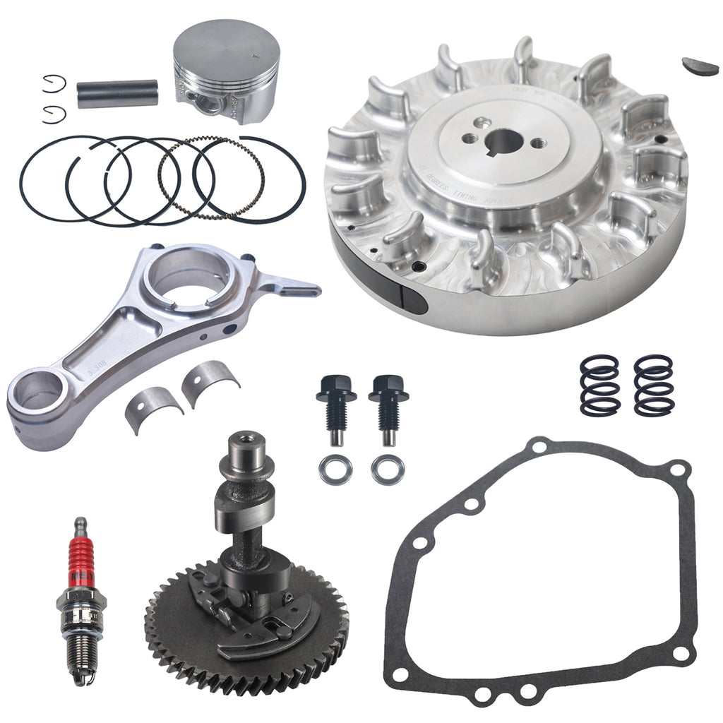 Billet Aluminum Flywheel .308 Non Hemi Camshaft 3.308 Connecting Rod 70mm Flat Top Piston Performance Engine Upgrade Set for Predator 212cc Non Hemi Go Kart Mini Bike Parts
