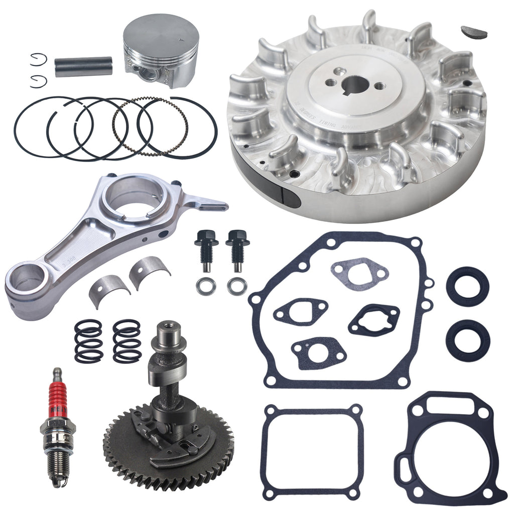 Billet Aluminum Flywheel .308 Hemi Camshaft 3.308 Connecting Rod 70mm Flat Top Piston Performance Engine Upgrade Set for Predator 212cc Hemi Go Kart Mini Bike Parts