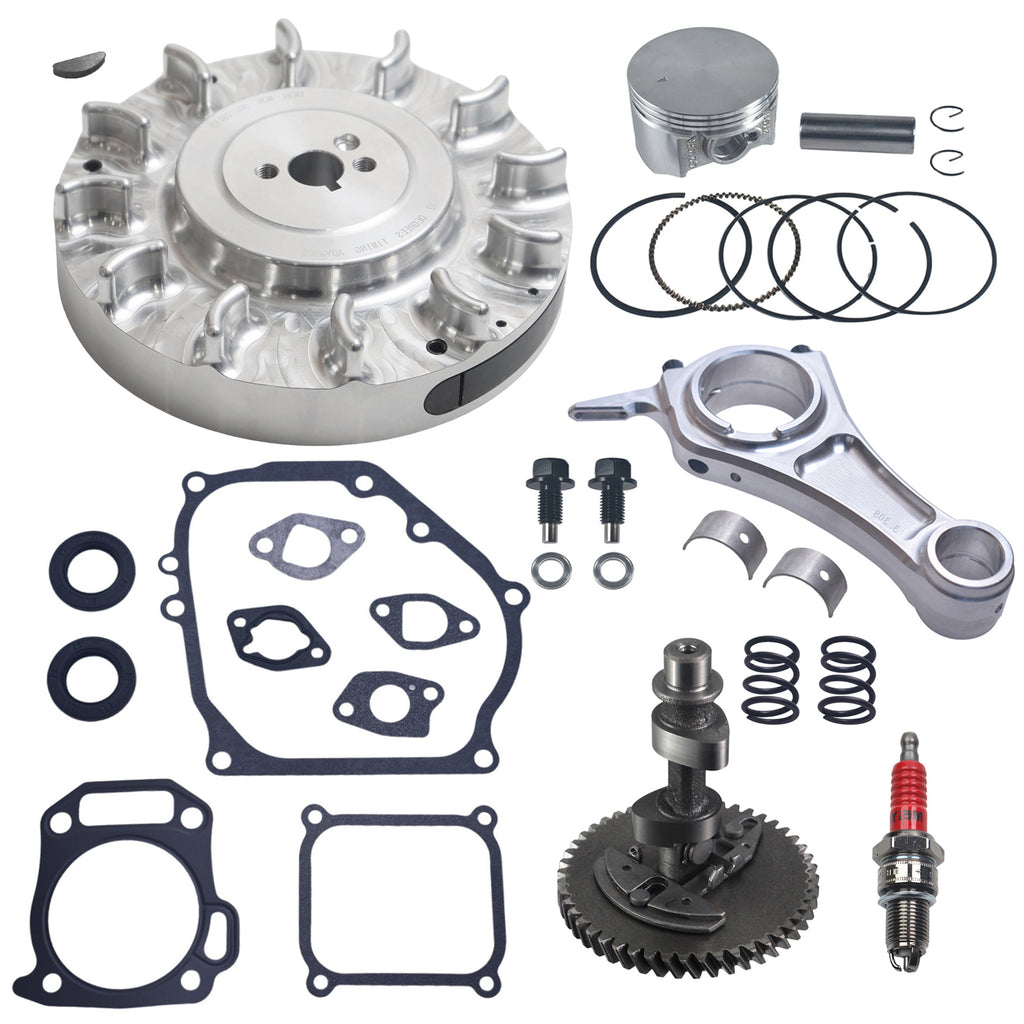 Billet Aluminum Flywheel .265 Camshaft Billet Rod（3.308）Performance Kit with 70mm Flat Top Piston 26lb Valve Spring for Predator 212cc Hemi Predator Engines Minibike Go Kart Performance Parts