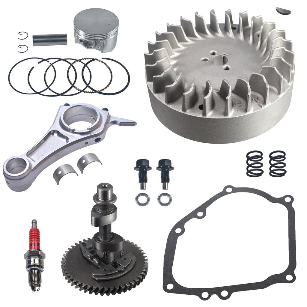 .265 Camshaft and 3.308" Billet Aluminum Connecting Rod and 10krpm Flywheel with 70mm Flat Top Piston and 26lb Valve Spring Kit for Predator 212cc Hemi Engine Go Kart Cart