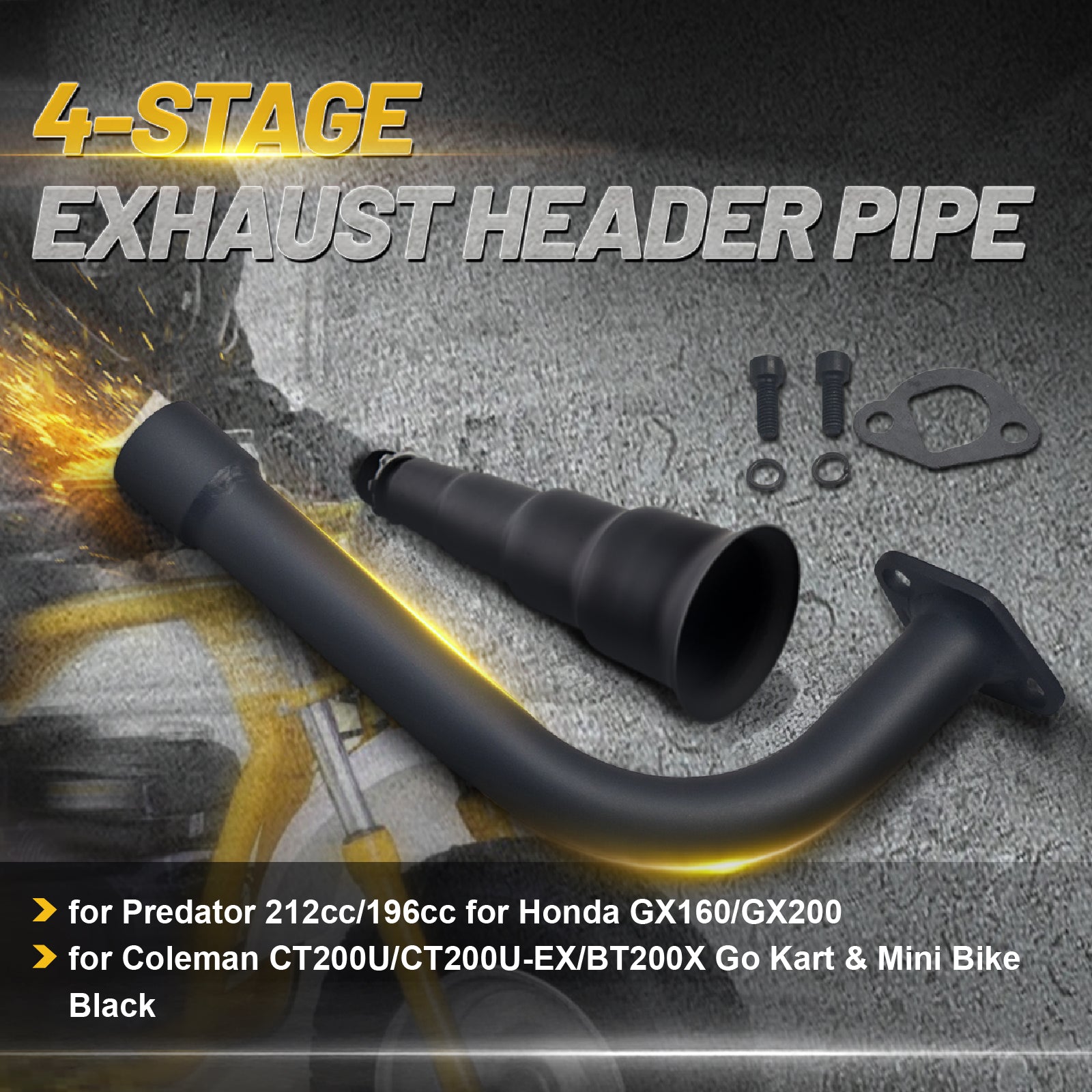 4-Stage Exhaust Header Pipe for Predator 212cc/196cc for Honda GX160/GX200 for Coleman CT200U/CT200U-EX/BT200X Go Kart & Mini Bike Black