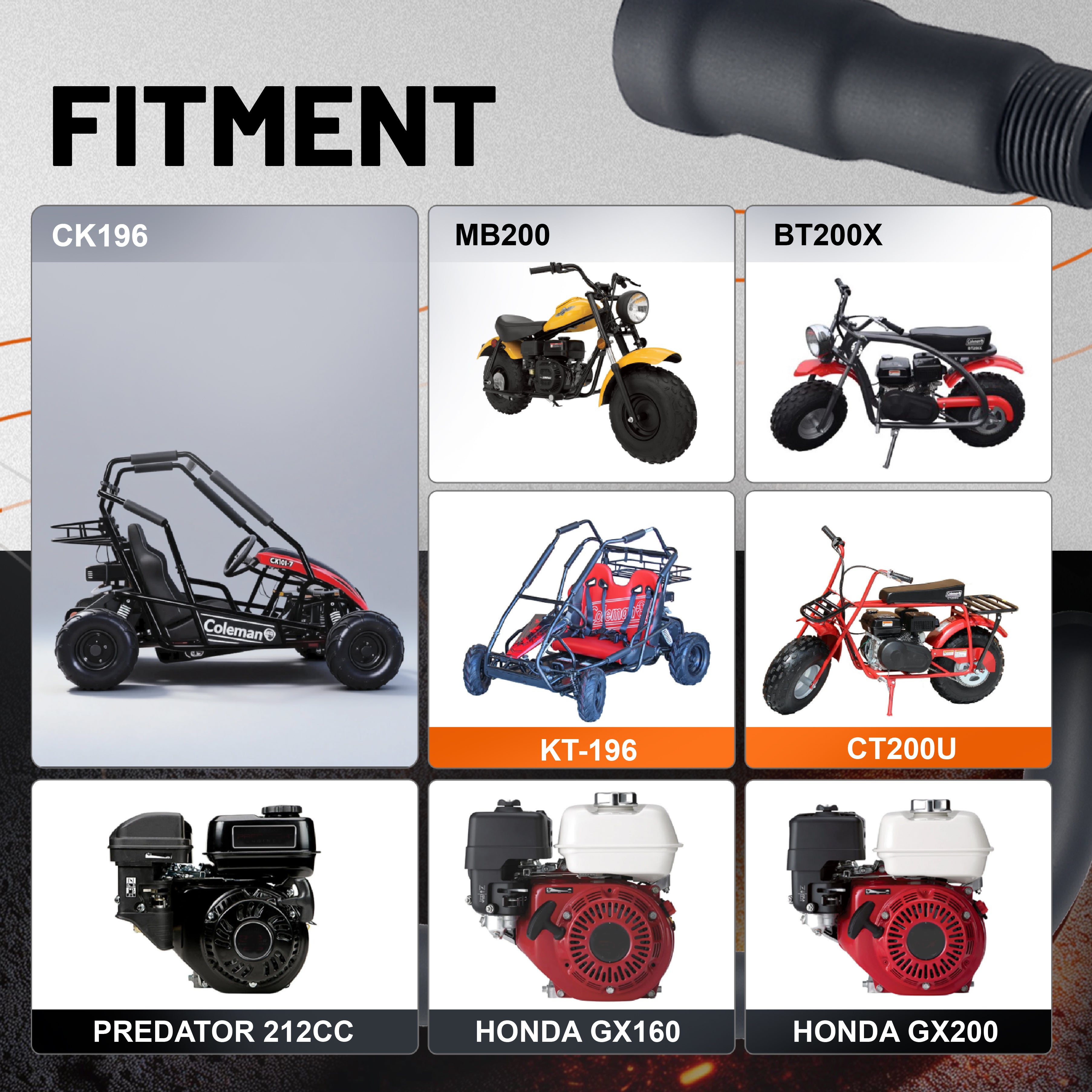 212cc exhaust with 3 Stage exhaust tip For Predator 212cc 196cc 6.5HP for Honda GX160 GX200 for Coleman CT200U BT200X CT200u-ex Mini Bike Go Kart part Black