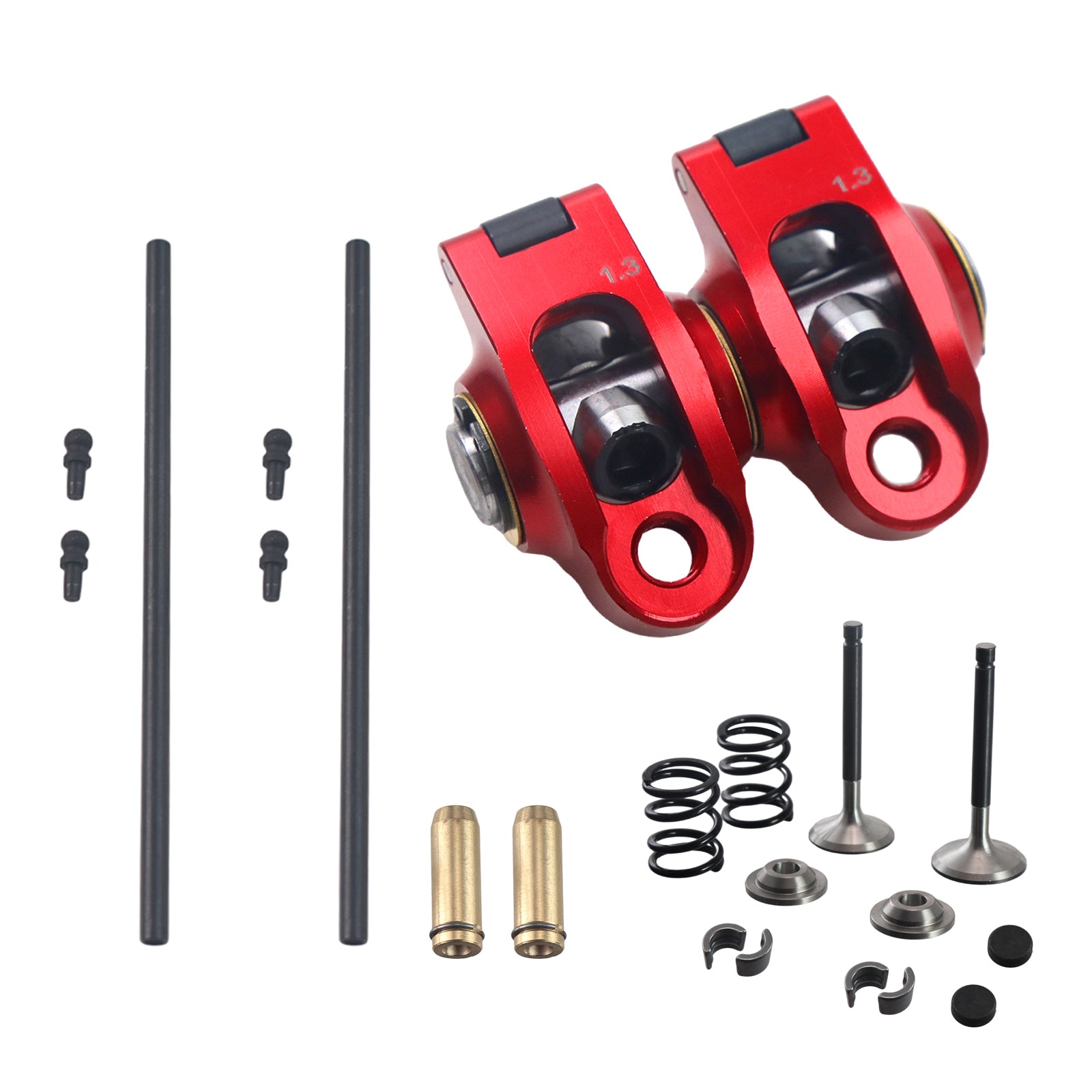Ultra Light 1.3 Ratio Roller Rockers W/Stainless Steel Valves Bronze Guides kit fit for Predator 212cc New Non-Hemi Engine(Red)