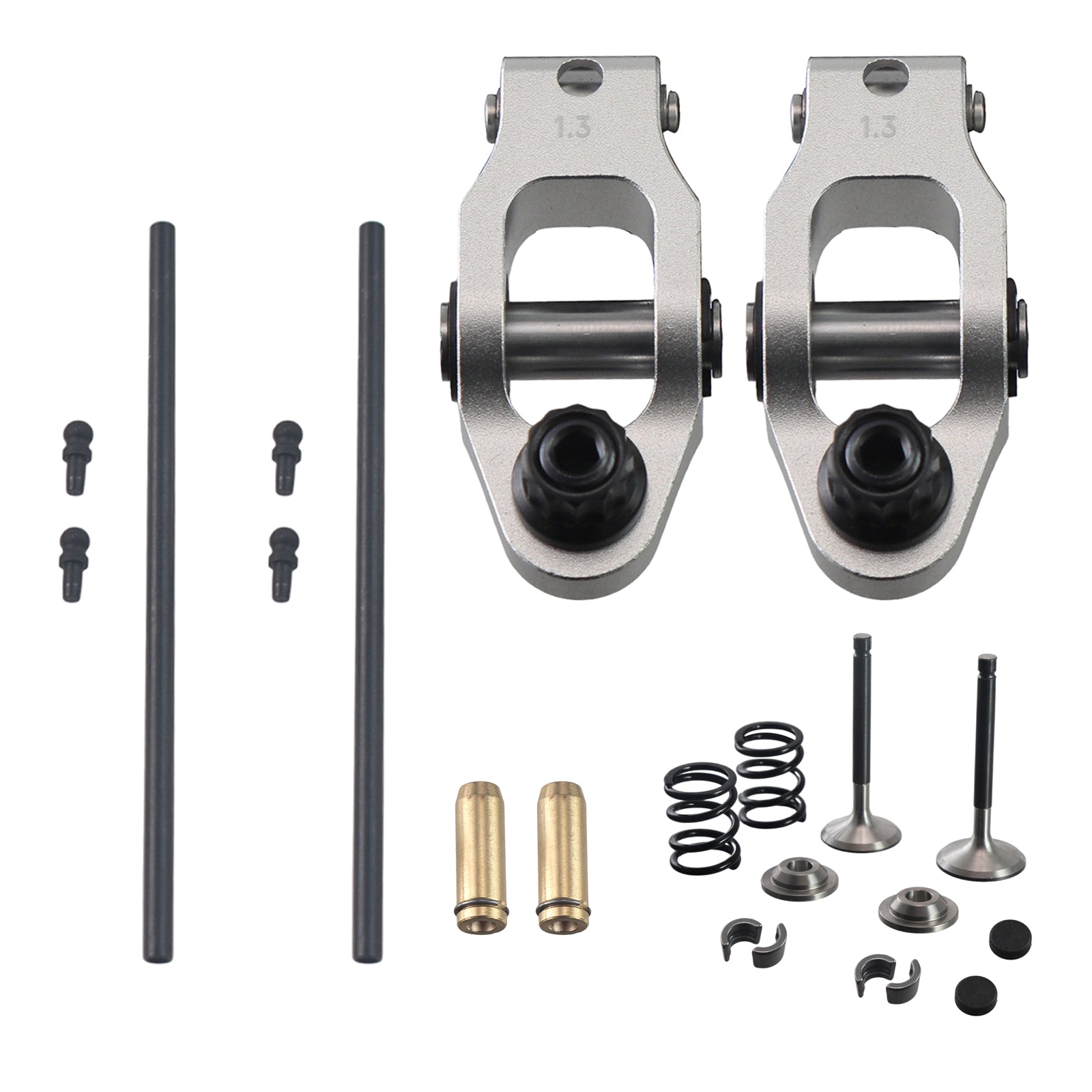 1.3 Ratio Roller Rockers w/Stainless Steel Valve Bronze Guides Pushrods kit fit for Predator 212cc Hemi Engine（Silver）