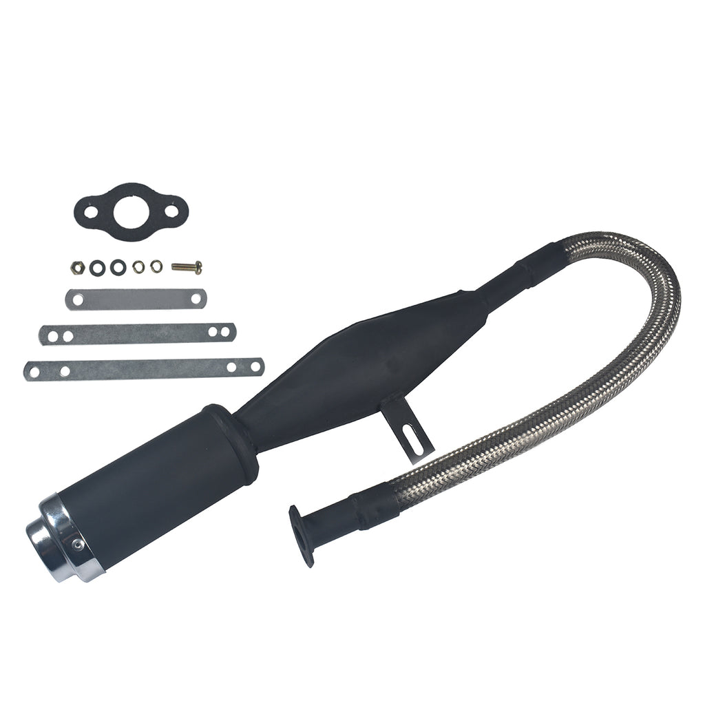 Flexible Exhaust Muffler Pipe Silencer Chain Tensioner Adjuster with Offset Intake Manifold Kit For 49cc 60cc 66cc 80cc 100cc 2 Stroke Engine Motorized Bicycle Bike Gas Motor Parts - Silver