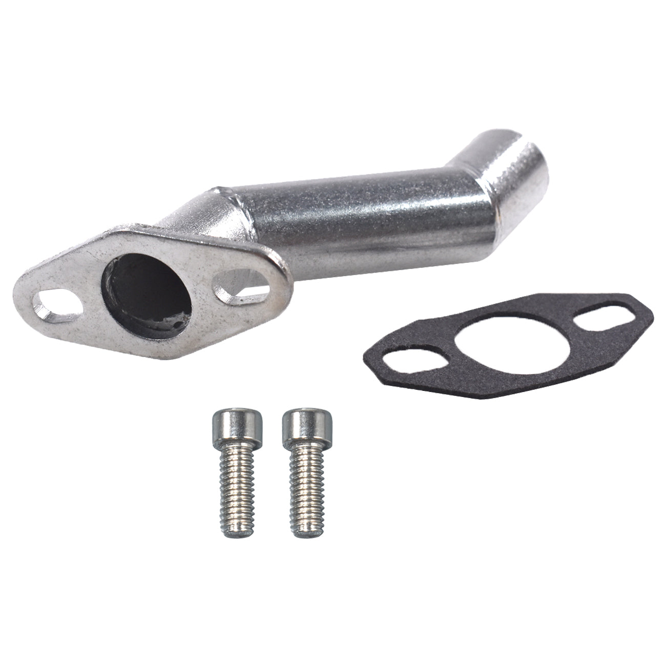Flexible Exhaust Muffler Pipe Silencer Chain Tensioner Adjuster with Offset Intake Manifold Kit For 49cc 60cc 66cc 80cc 100cc 2 Stroke Engine Motorized Bicycle Bike Gas Motor Parts - Silver