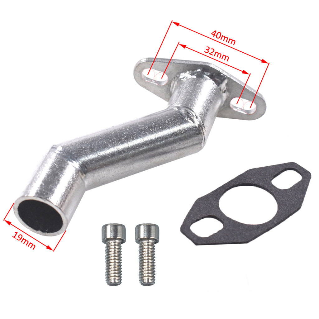 Flexible Exhaust Muffler Pipe Silencer Chain Tensioner Adjuster with Offset Intake Manifold Kit For 49cc 60cc 66cc 80cc 100cc 2 Stroke Engine Motorized Bicycle Bike Gas Motor Parts - Silver