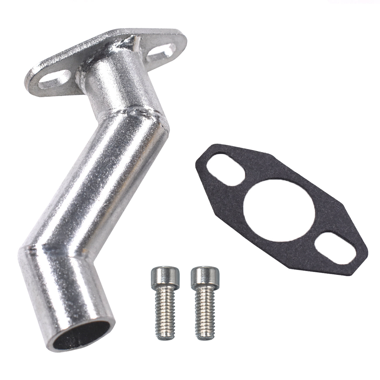 Flexible Exhaust Muffler Pipe Silencer Chain Tensioner Adjuster with Offset Intake Manifold Kit For 49cc 60cc 66cc 80cc 100cc 2 Stroke Engine Motorized Bicycle Bike Gas Motor Parts - Silver