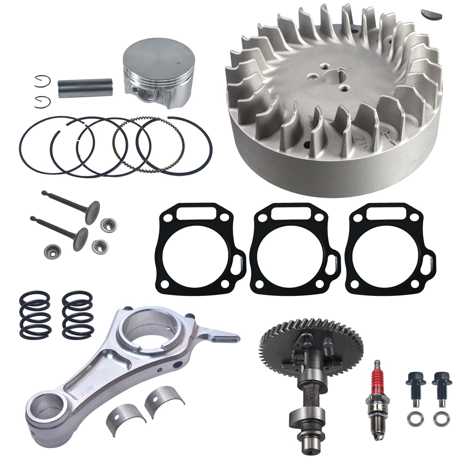.308 Camshaft With 3.308" Billet Aluminum Connecting Rod And 10krpm Flywheel With 26lb Valve Spring And 70mm Flat Top Piston Kit For Predator 212cc Hemi Engine Minibike Go Kart Performance Parts