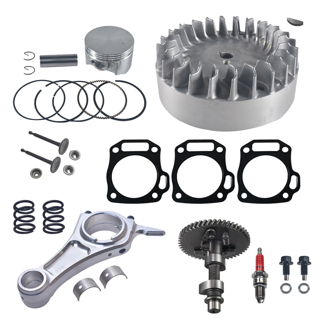 .265 Camshaft With 3.308" Billet Aluminum Connecting Rod And 10krpm Flywheel With 26lb Valve Spring And 70mm Flat Top Piston Kit For Predator 212cc Non-Hemi Engine Minibike Go Kart Performance Parts