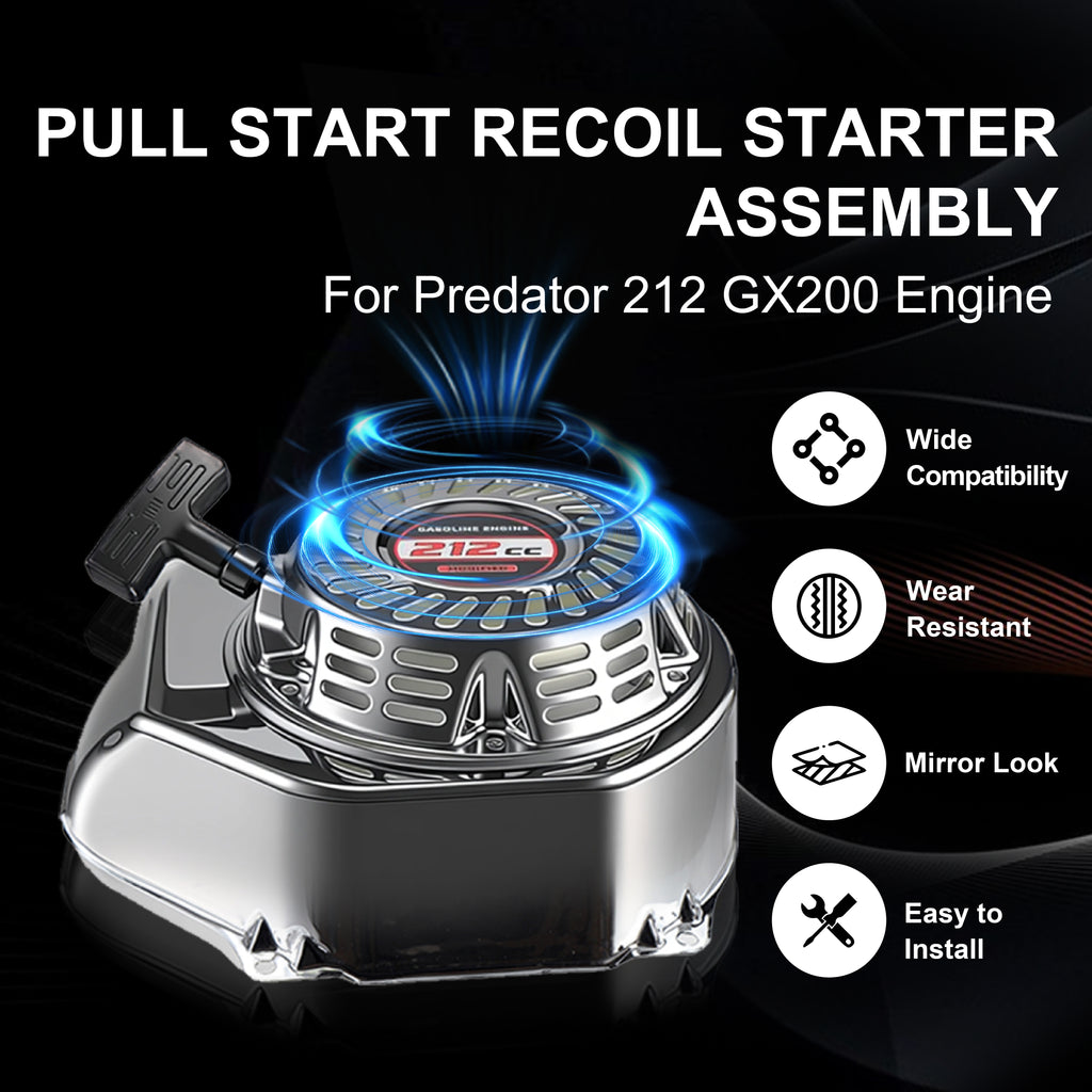 Pull Start Recoil Starter Assembly w/Recoil Fan Cover Shroud Housing kit for Predator 212 Colema* BT200X CT200U 212cc Mini Bike, KT196 Go Kart for Hond* GX160 GX200 Engine